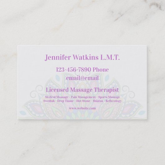 マッサージセラピストビューティフル曼荼羅名刺 名刺 (裏面)