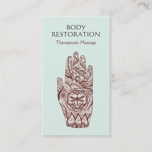 マッサージセラピストヘンナドラゴンフライタトゥーハンド2 名刺 (正面)