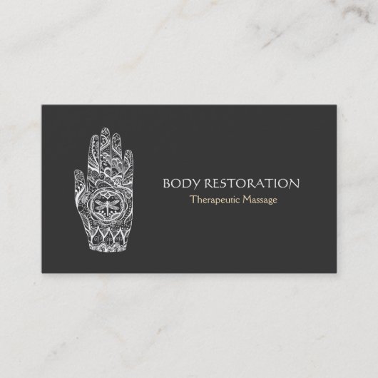 マッサージセラピストヘンナドラゴンフライタトゥーハンド5a 名刺 (正面)