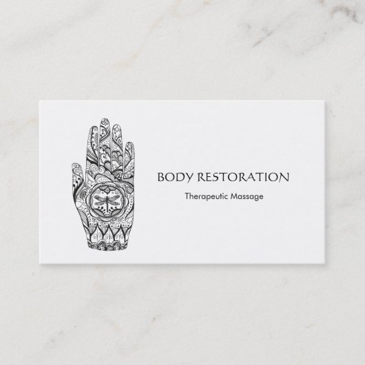 マッサージセラピストヘンナドラゴンフライタトゥーハンド7 名刺 (正面)