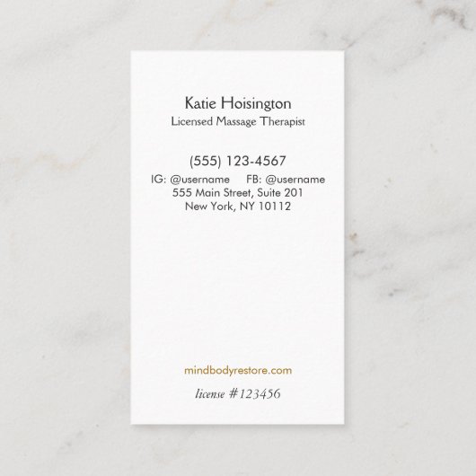 マッサージセラピストヘンナロータスタトゥーハンド 名刺 (裏面)