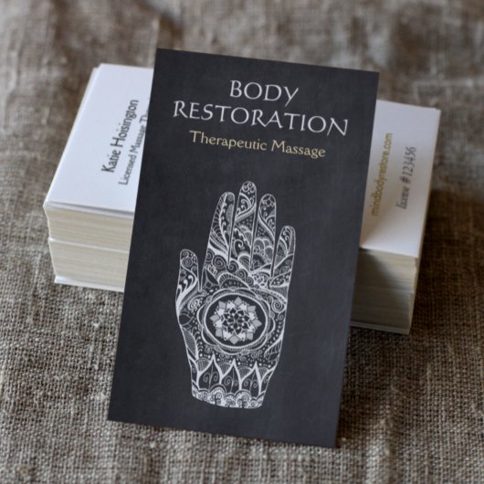 マッサージセラピストヘンナロータスタトゥーハンド 名刺