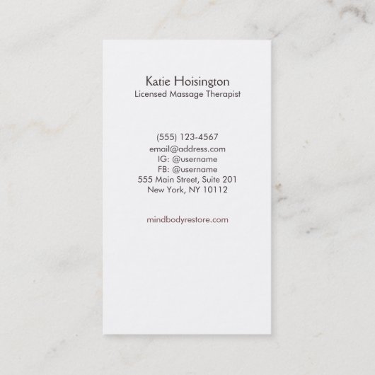 マッサージセラピストロゴヘンナドラゴンフライタトゥーハンド 名刺 (裏面)