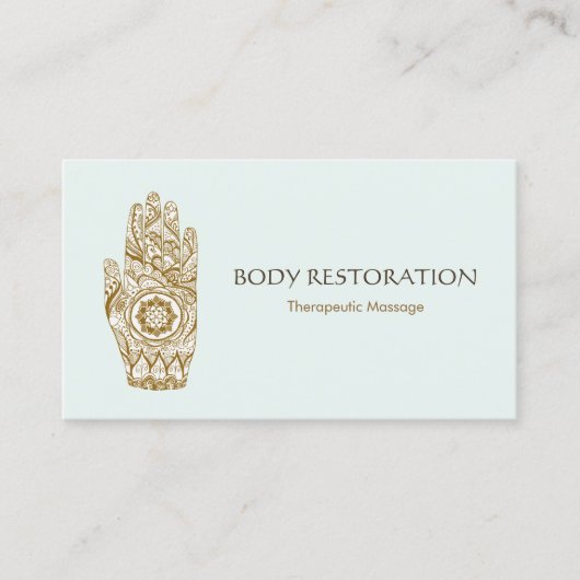 マッサージセラピストロゴヘンナロータスタトゥーハンド5 名刺 (正面)