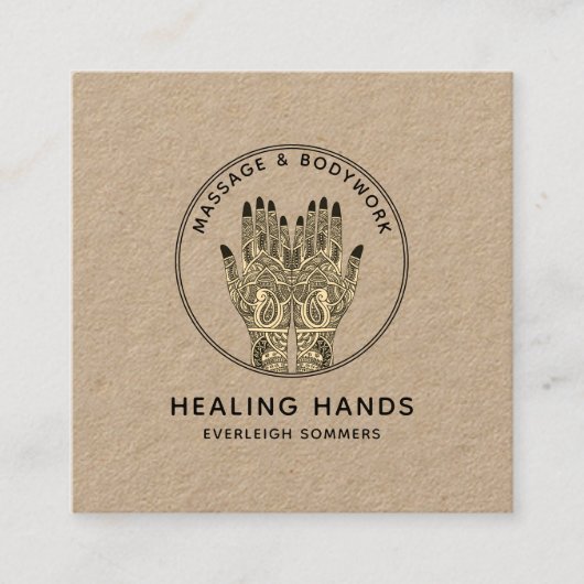 マッサージセラピスト体ワークメンディヘンナクラフト スクエア名刺 (正面)