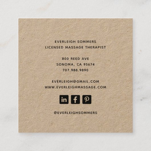 マッサージセラピスト体ワークメンディヘンナクラフト スクエア名刺 (裏面)