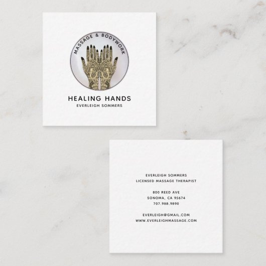 マッサージセラピスト体ワークメンディヘンナスクエア スクエア名刺 (正面/裏面)