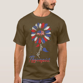 マッサージセラピスト米国国旗ひまわりおもしろい第4号 Tシャツ