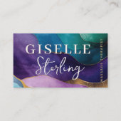 マッサージセラピスト紫金ゴールドモダン水彩 名刺 (正面)
