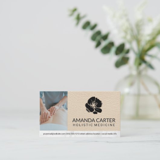 マッサージセラピスト | レザー | フラワーアイコン 名刺 (スタンド正面)