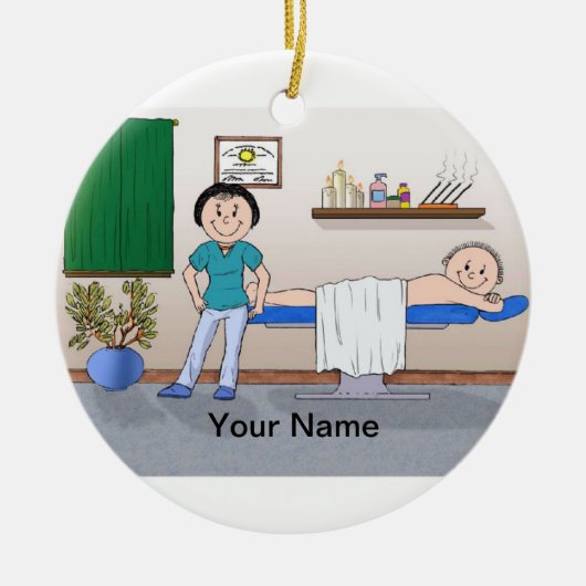 マッサージセラピスト-女性、オスの顧客 セラミックオーナメント (正面)