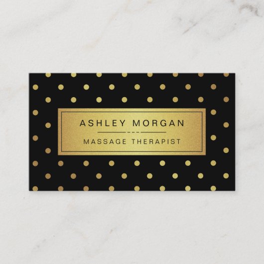 マッサージセラピスト-白黒金ゴールドドット 名刺 (正面)