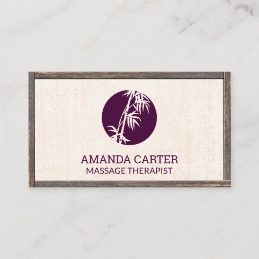 マッサージセラピスト |竹のアイコン木枠 名刺 (正面)