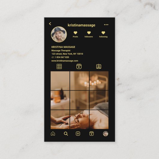 マッサージセラピストInstagramフォトグリッドQRコード 名刺 (正面)
