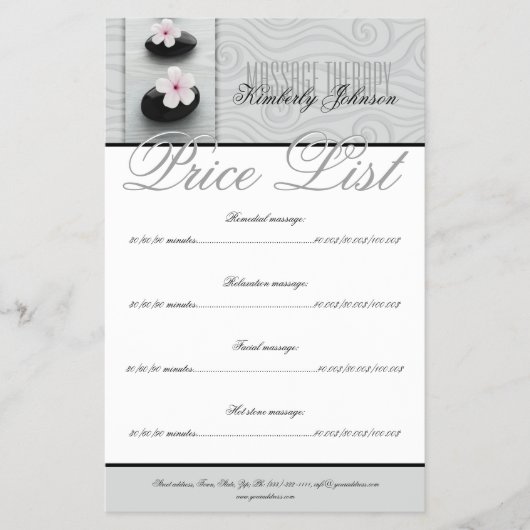 マッサージセラピーくつろぎスパセンター価格表 チラシ (正面)