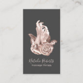 マッサージセラピーエレガントバラ金ゴールド手&花 名刺 (正面)