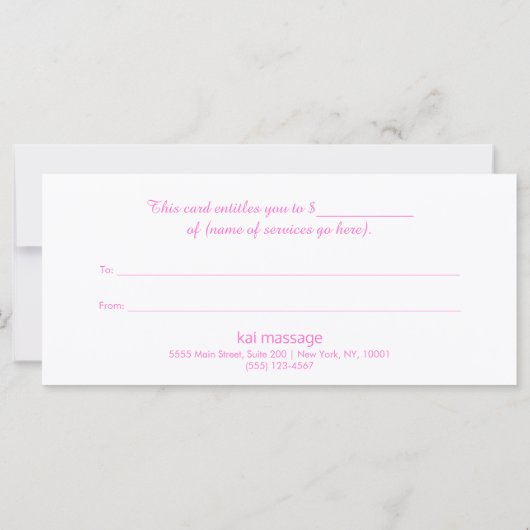 マッサージセラピーギフト証明書蓮の花 (裏面)