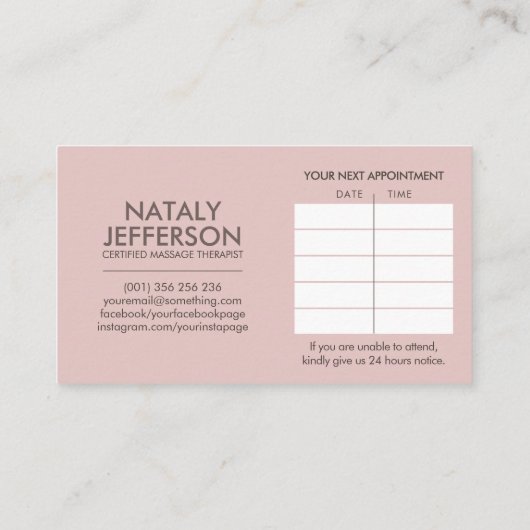マッサージセラピースケッチとアポイントメント 名刺 (裏面)