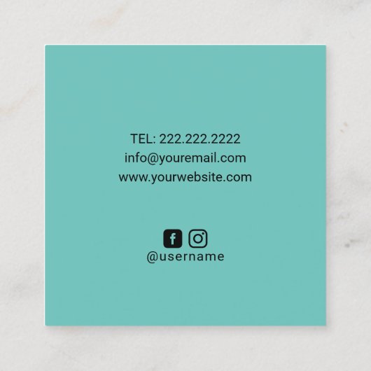 マッサージセラピーティール(緑がかった色)ヒーリングハンズ&ロータスフラワー スクエア名刺 (裏面)