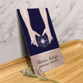 マッサージセラピーバラ金ゴールドヒーリングハンドスパネイビー 名刺