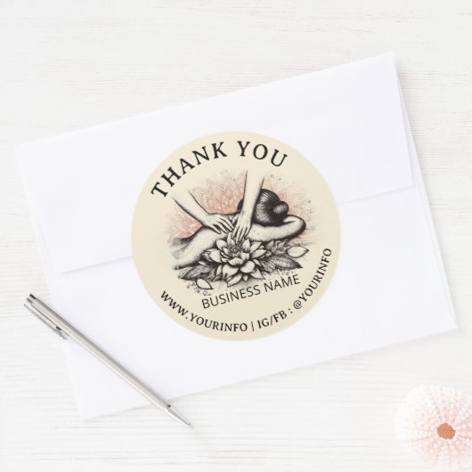 マッサージセラピーヒーリングハンズエネルギースパありがとう ラウンドシール (封筒)