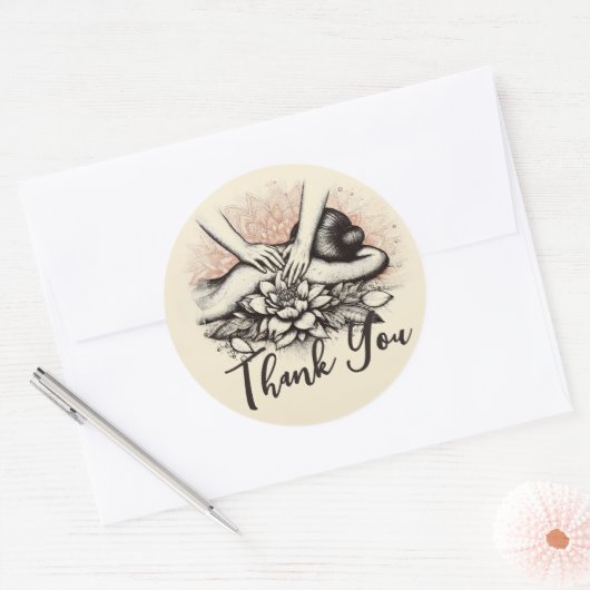 マッサージセラピーヒーリングハンズエネルギースパありがとう ラウンドシール (封筒)