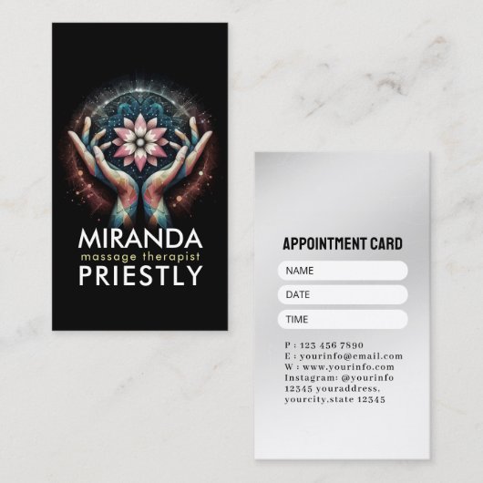 マッサージセラピーヒーリングハンズエネルギースパウェルネス 予約カード (正面/裏面)