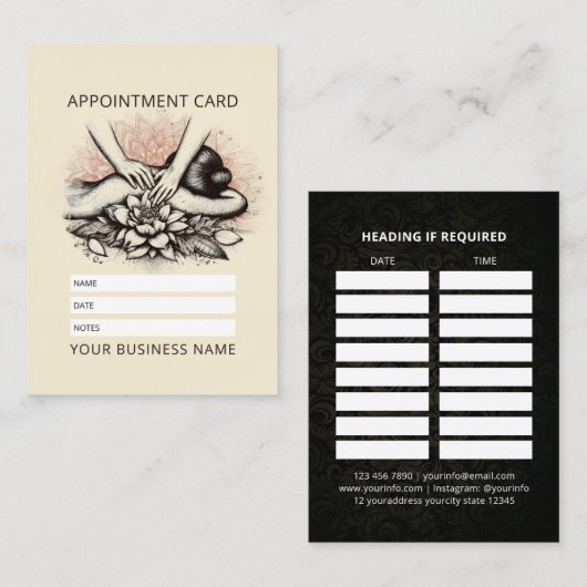 マッサージセラピーヒーリングハンズエネルギースパウェルネス 予約カード (正面/裏面)