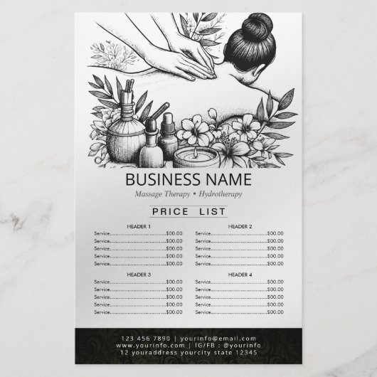 マッサージセラピーヒーリングハンズエネルギースパ価格リスト チラシ (正面)