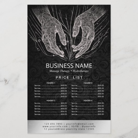 マッサージセラピーヒーリングハンズエネルギースパ価格リスト チラシ (正面)