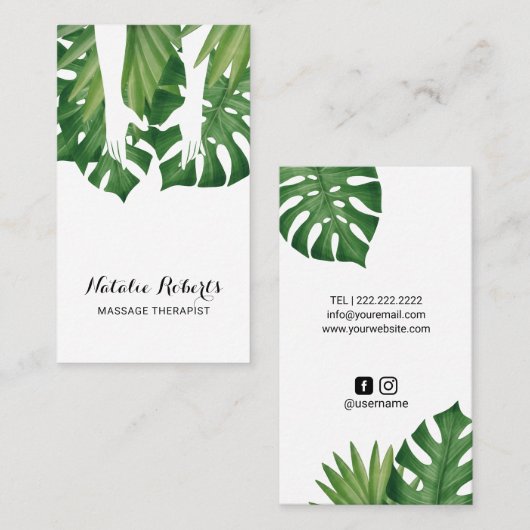 マッサージセラピーヒーリングハンズトロピカル葉スパ 名刺 (正面/裏面)