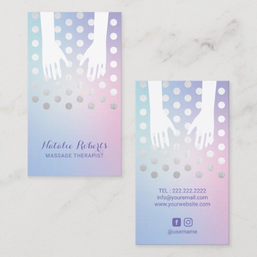 マッサージセラピーヒーリングハンズパステルパープルブルー 名刺 (正面/裏面)