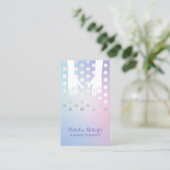 マッサージセラピーヒーリングハンズパステルパープルブルー 名刺 (スタンド正面)