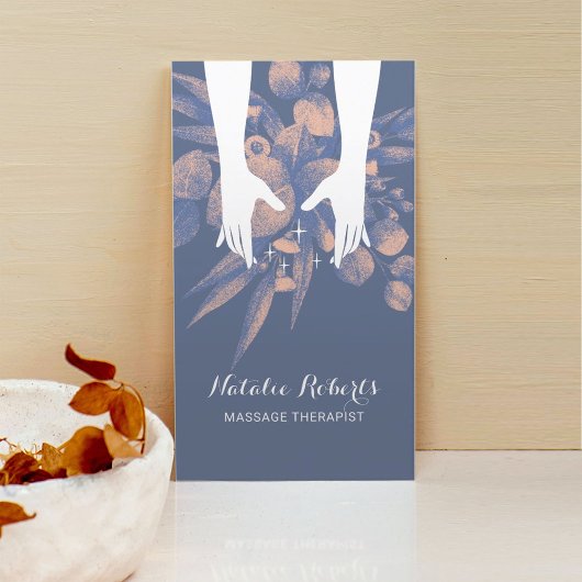 マッサージセラピーヒーリングハンズブルーピンクグリーン 名刺