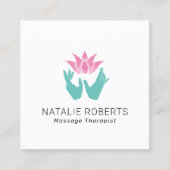 マッサージセラピーヒーリングハンズ&ピンクロータスフラワー スクエア名刺 (正面)