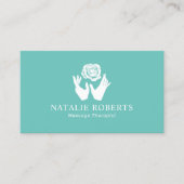 マッサージセラピーヒーリングハンズ&フラワーティール（緑がかった色）スパ 名刺 (正面)