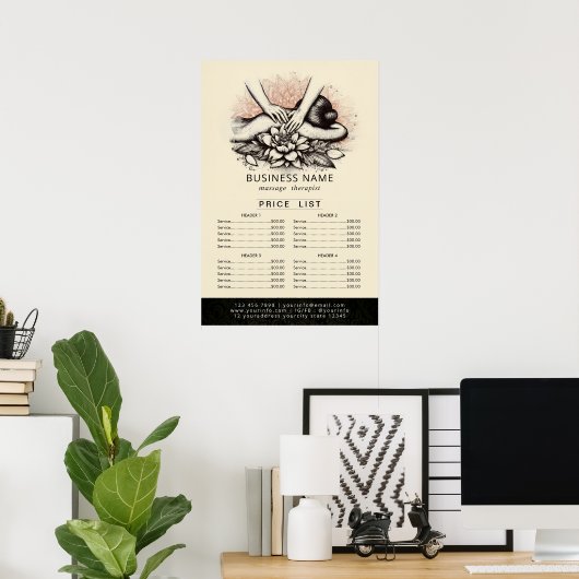 マッサージセラピーヒーリングハンドエネルギースパ価格表 ポスター (ホームオフィス)