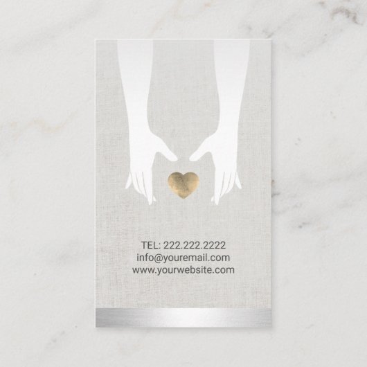 マッサージセラピーヒーリングハンド&金ゴールドハートリネン 名刺 (裏面)