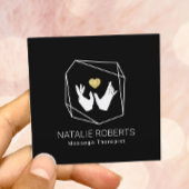 マッサージセラピーヒーリング手金ゴールドハート幾何学的 スクエア名刺