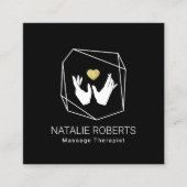 マッサージセラピーヒーリング手金ゴールドハート幾何学的 スクエア名刺 (正面)