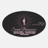 マッサージセラピーピンクブラックスクリプトヒーリングハンド 楕円形シール (正面)