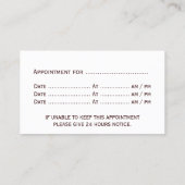 マッサージセラピープロフェッショナルセラピストアポイントメント 予約カード (裏面)