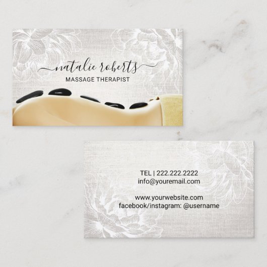 マッサージセラピーホットストーンボディワークヴィンテージフローラ 名刺 (正面/裏面)