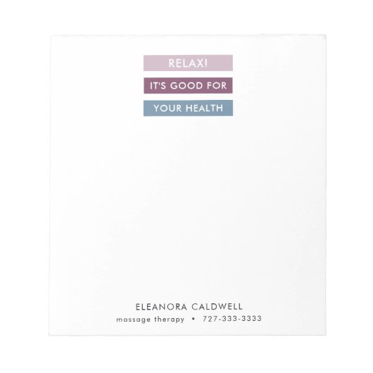 マッサージセラピーモダンストライプラベルライン ノートパッド (正面)