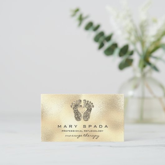 マッサージセラピーリフレクソロジーウェルネ霊気フェイク金ゴールド 名刺 (スタンド正面)
