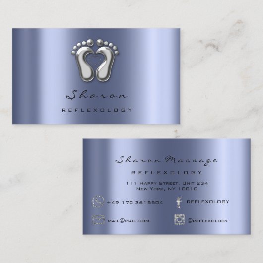 マッサージセラピーリフレクソロジーシルバーグレーブルーネイビー 名刺 (正面/裏面)