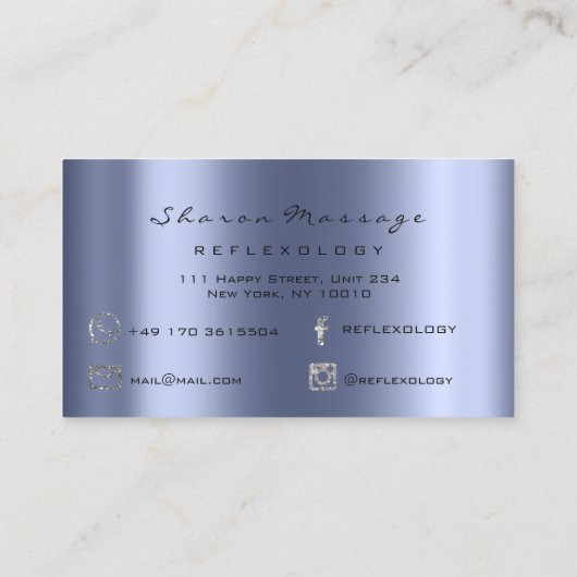 マッサージセラピーリフレクソロジーシルバーグレーブルーネイビー 名刺 (裏面)