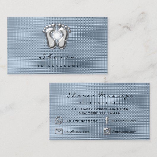マッサージセラピーリフレクソロジーセラピストシルバーブルー 名刺 (正面/裏面)