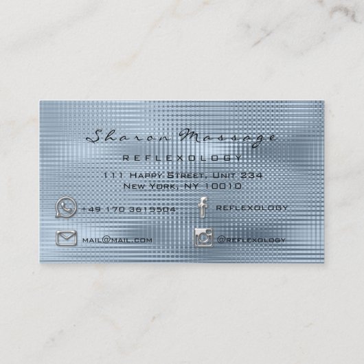 マッサージセラピーリフレクソロジーセラピストシルバーブルー 名刺 (裏面)
