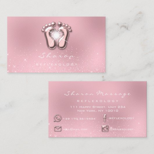 マッサージセラピーリフレクソロジーセラピーピンクローズ 名刺 (正面/裏面)